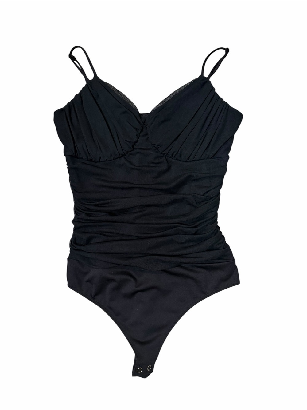 Express Black Ruched V-Neck Bodysuit Size M - Picture 3 of 4